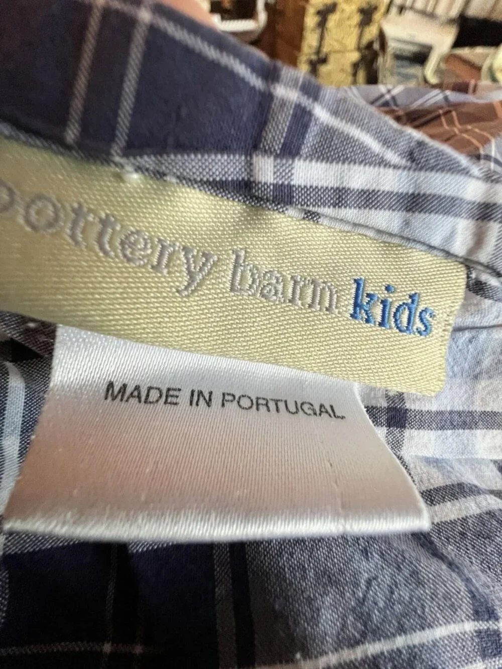 POTTERY BARN KIDS Plaid Duvet Cover Twin Navy Blue White 100% Cotton Children